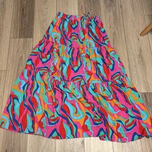 M NWOT Colorful BRIGHT TIERED POCKETS PULLSTRING WAIST Maxi Skirt